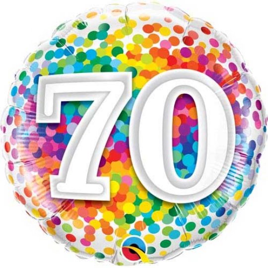 Age 70 Rainbow Confetti Balloon