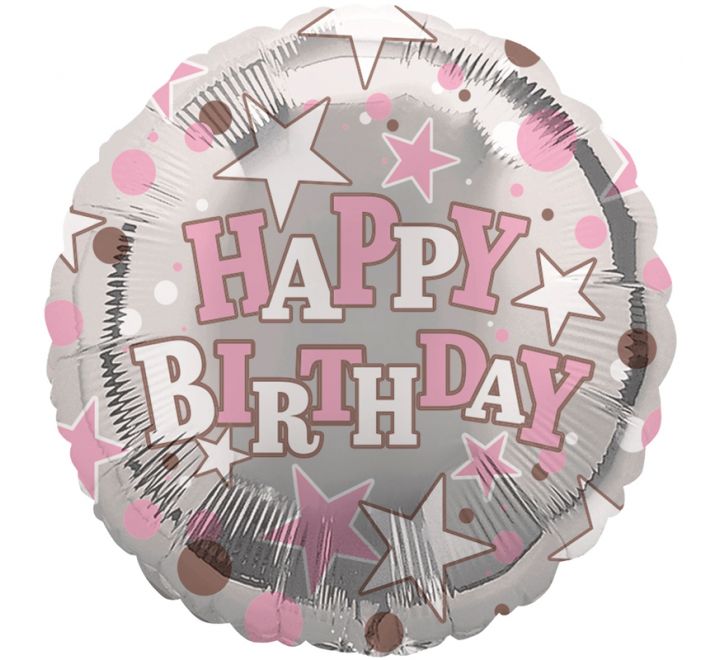 Happy Birthday Silver & Pink Balloon