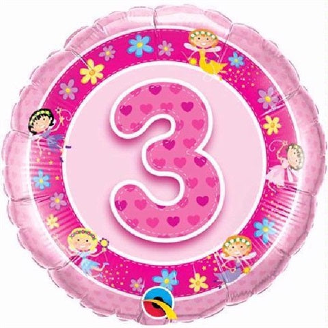 Age 3 Fairies Balloon - Pink
